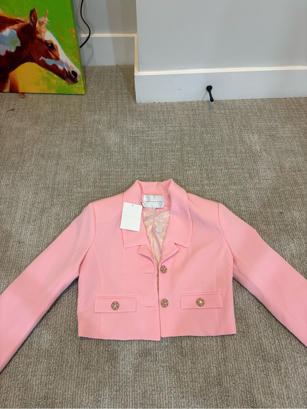 NWT Endless rose Cropped Pink Women's Blazer with Gold Buttons